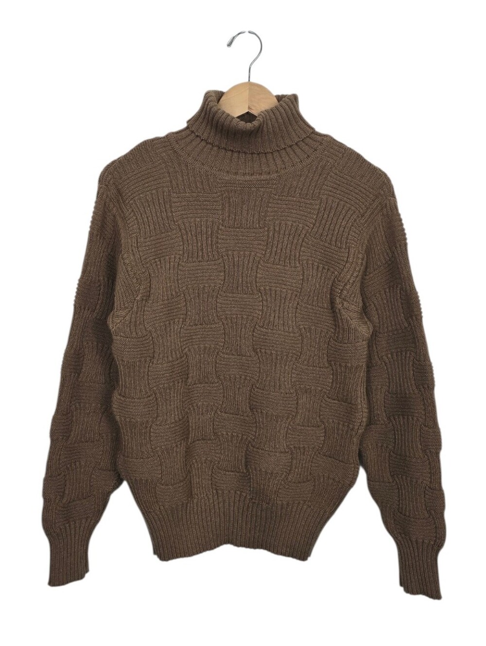 Vintage F By Faconnable Wool Basket Weave Pullover Turtle Neck Sweater Taupe SML